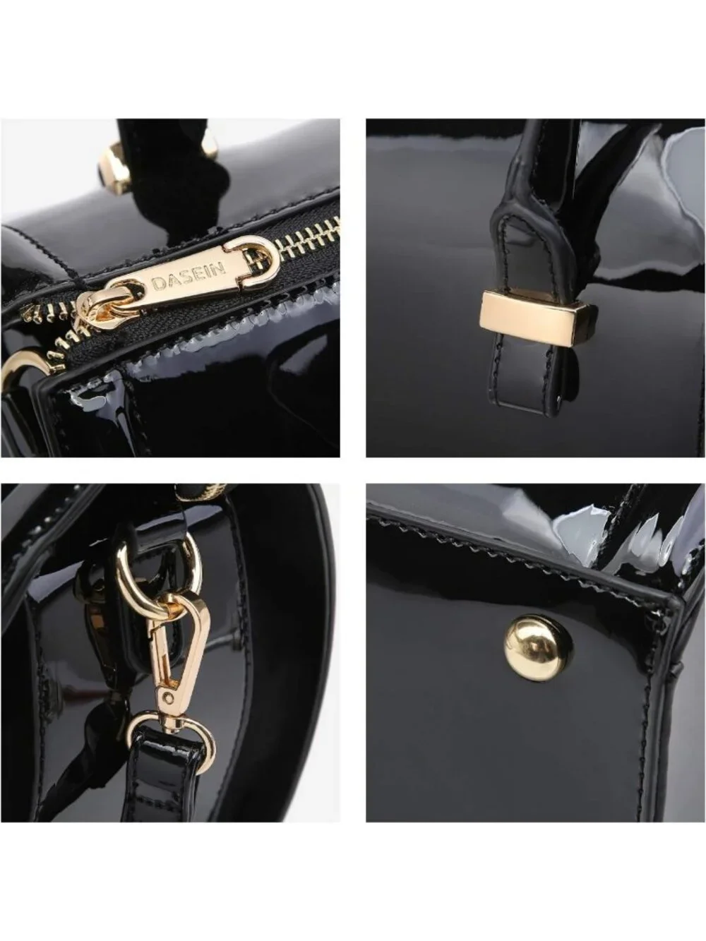 Chic Shiny Patent Faux Leather Barrel Handbag & Shoulder Purse for Women